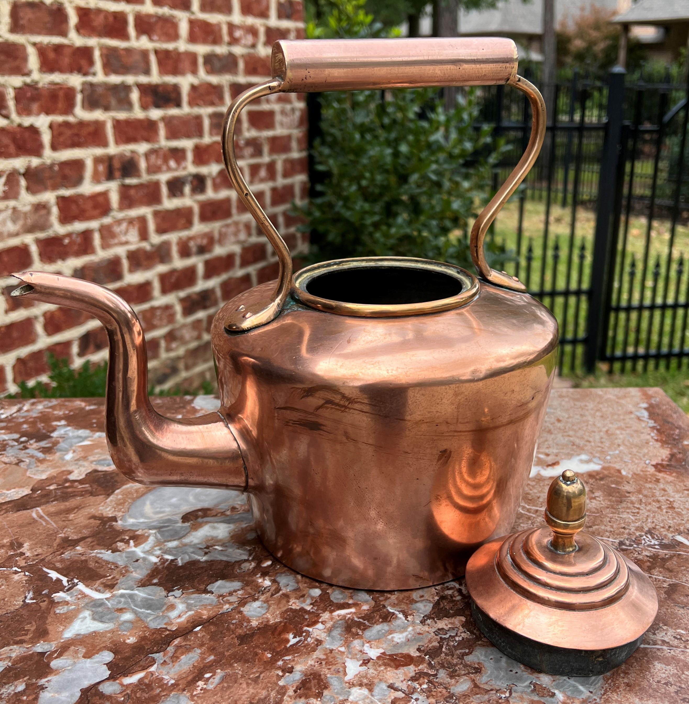Antique English Copper Brass Tea Kettle Coffee Pitcher Spout Handle #3 c. 1900 4