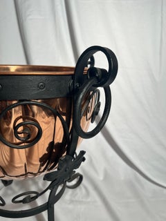 Antique English Copper Coal Bucket or Planter on Iron Stand, Circa 1890.