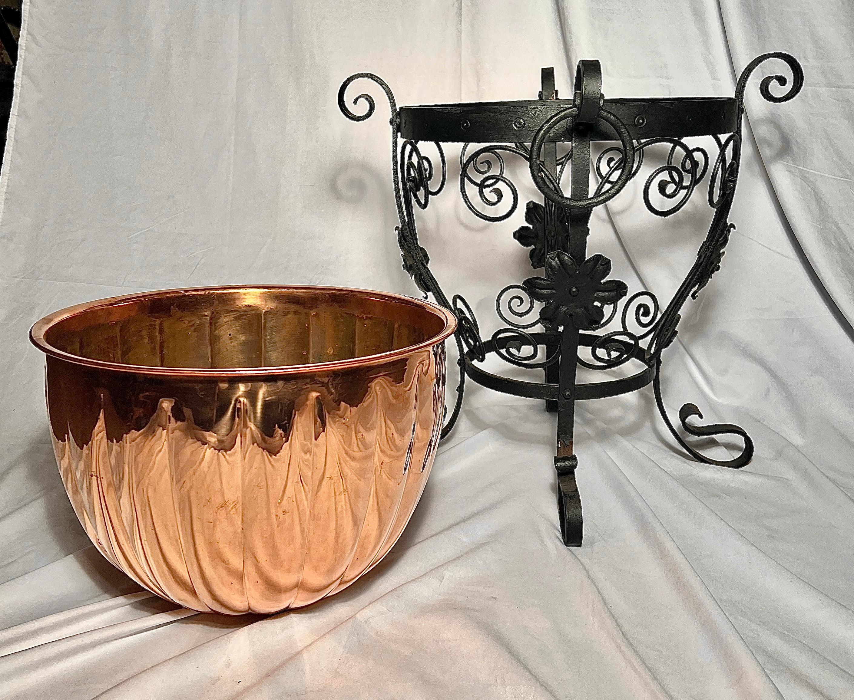 Antique English Copper Coal Bucket or Planter on Iron Stand, Circa 1890. For Sale 1
