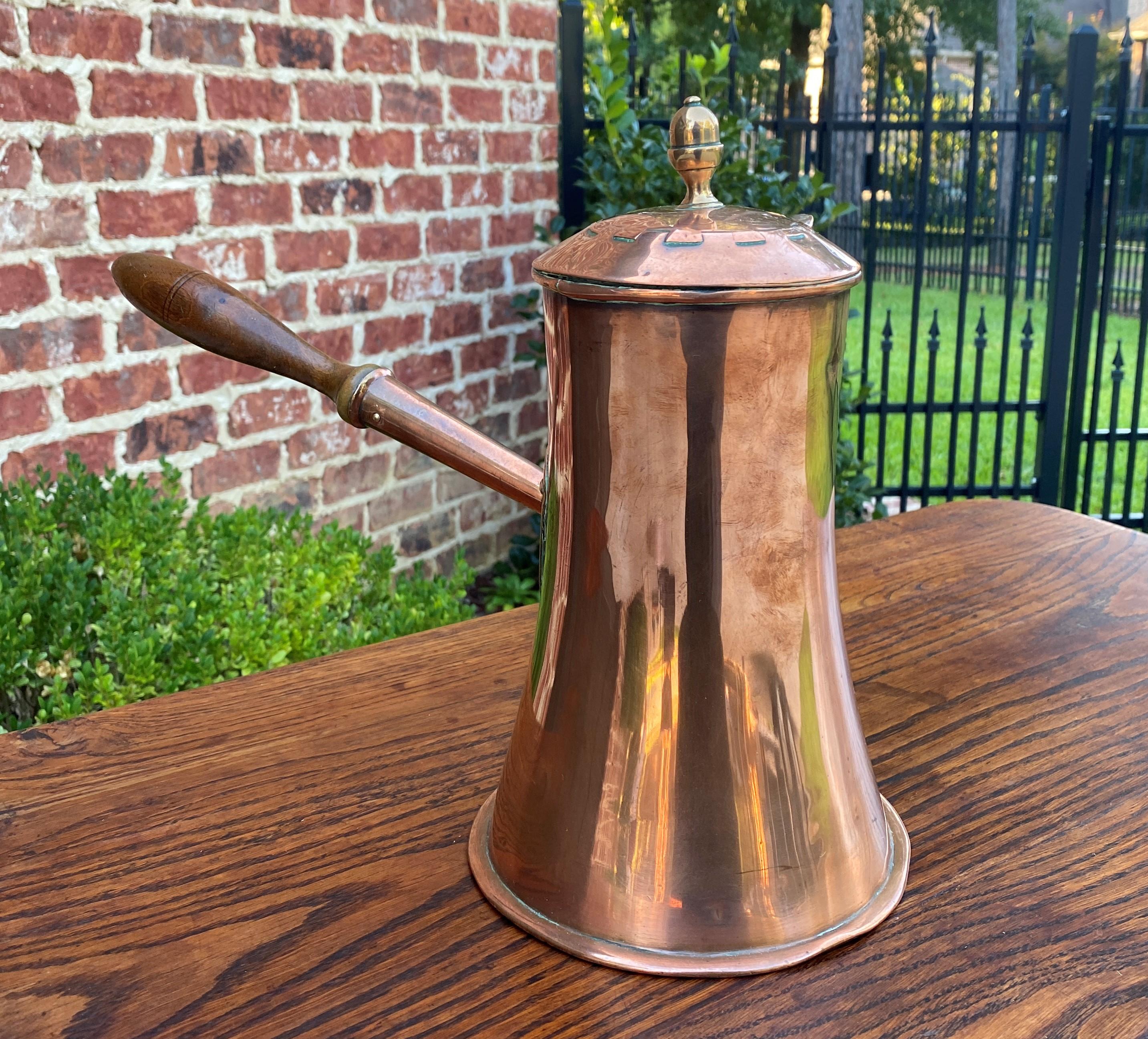 Antique English Copper Tea Kettle Pitcher Hand Seamed Wood Handle Pour Spout 2