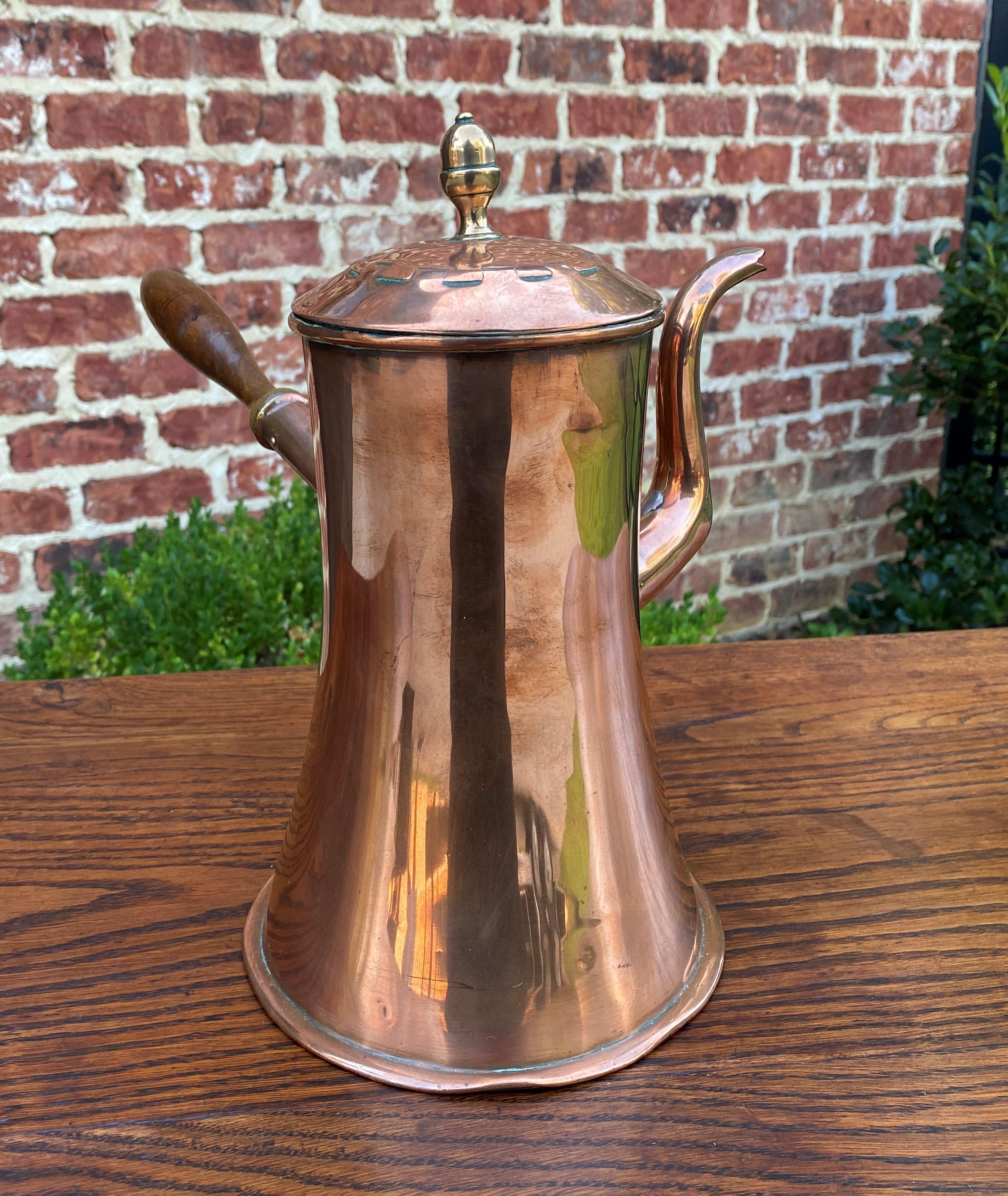 Antique English Copper Tea Kettle Pitcher Hand Seamed Wood Handle Pour Spout 3