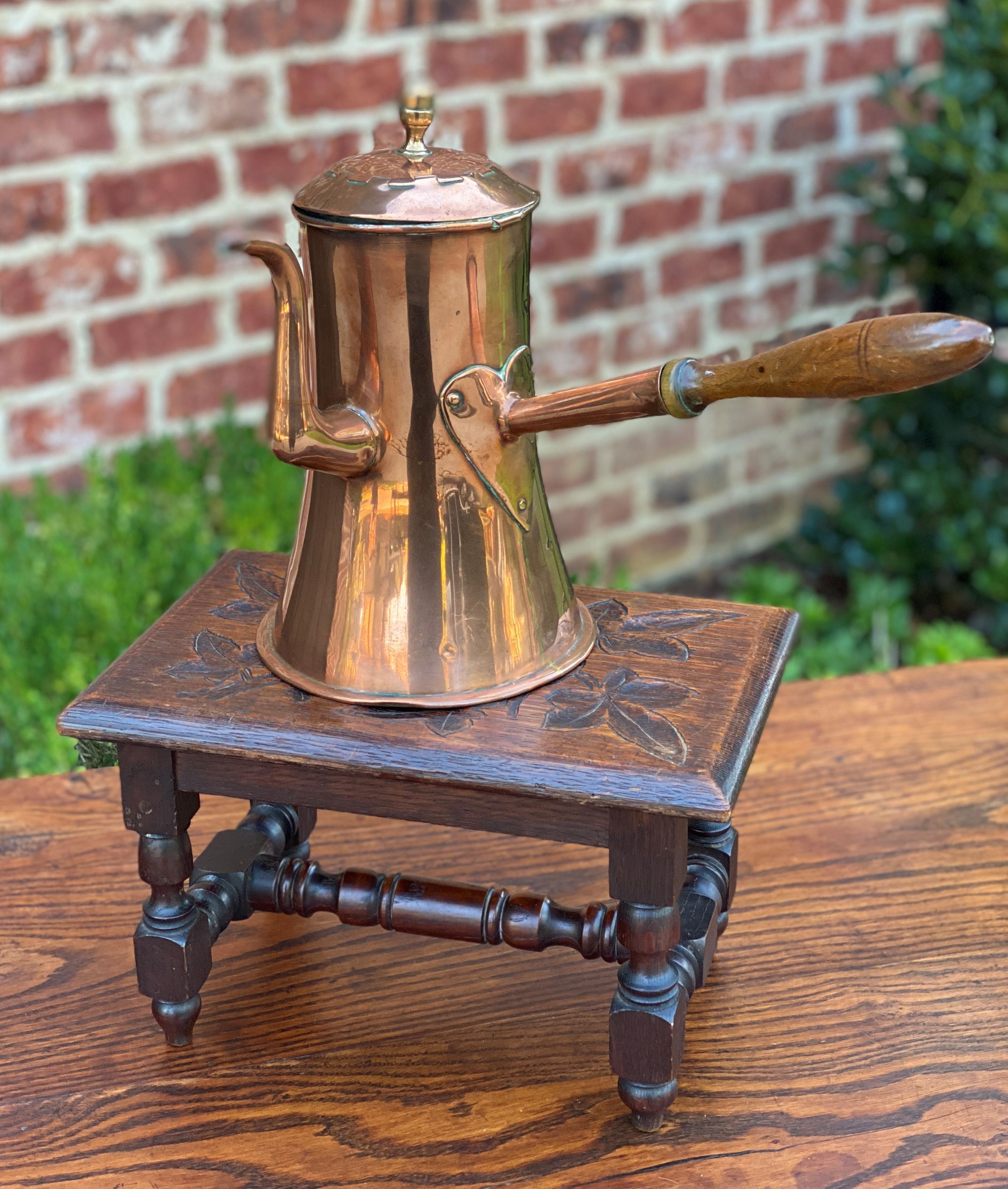 Antique English Copper Tea Kettle Pitcher Hand Seamed Wood Handle Pour Spout 4