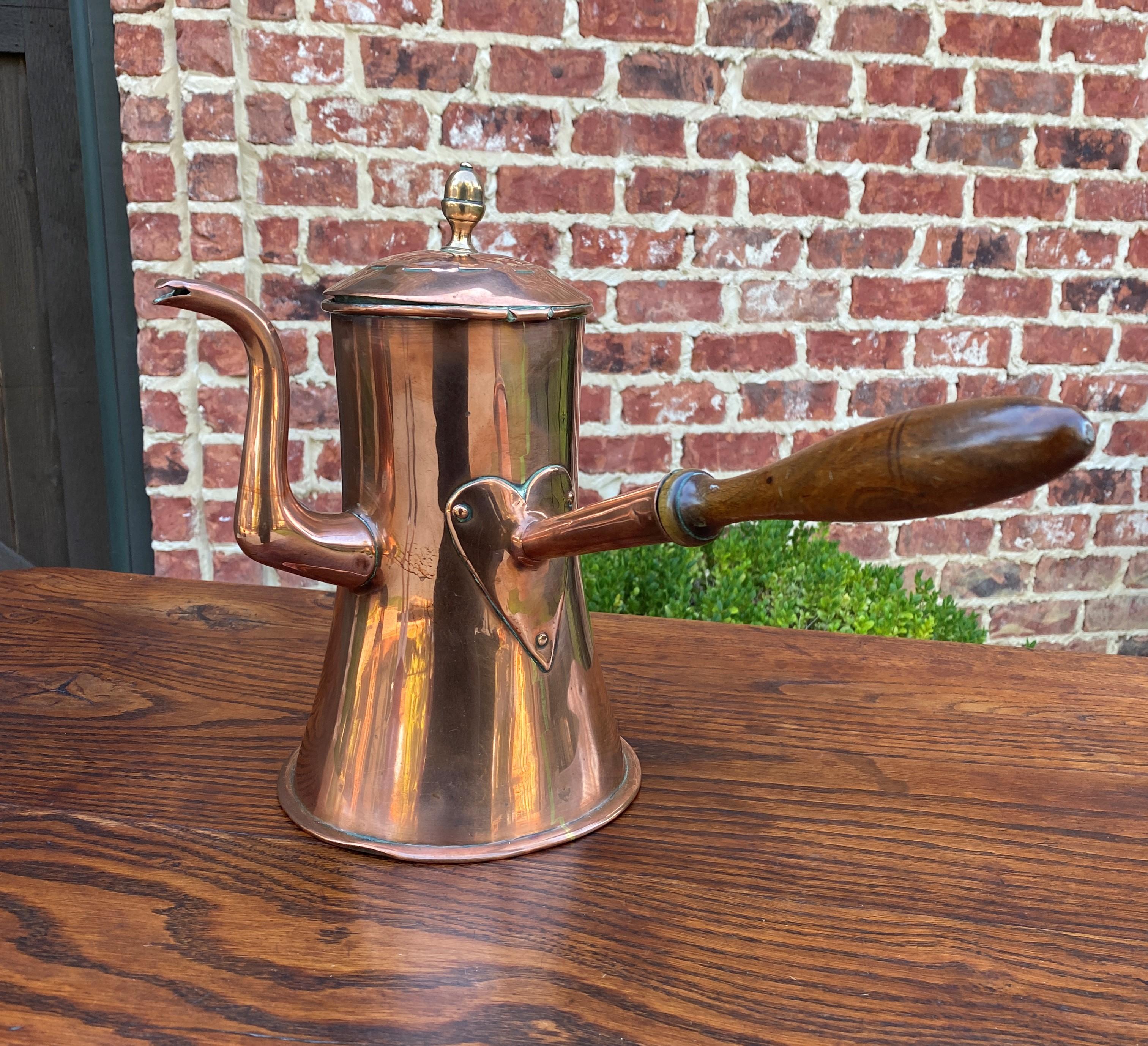 Antique English Copper Tea Kettle Pitcher Hand Seamed Wood Handle Pour Spout 6
