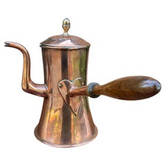 Antique English Copper Tea Kettle Pitcher Hand Seamed Wood Handle Pour Spout