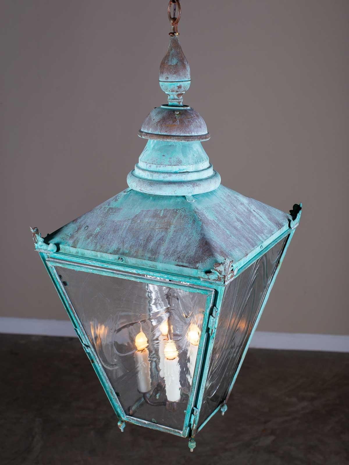 Victorian Antique English Copper Verdigris Lantern, circa 1890