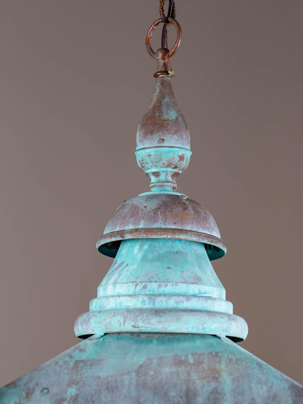 Antique English Copper Verdigris Lantern, circa 1890 In Excellent Condition In Houston, TX
