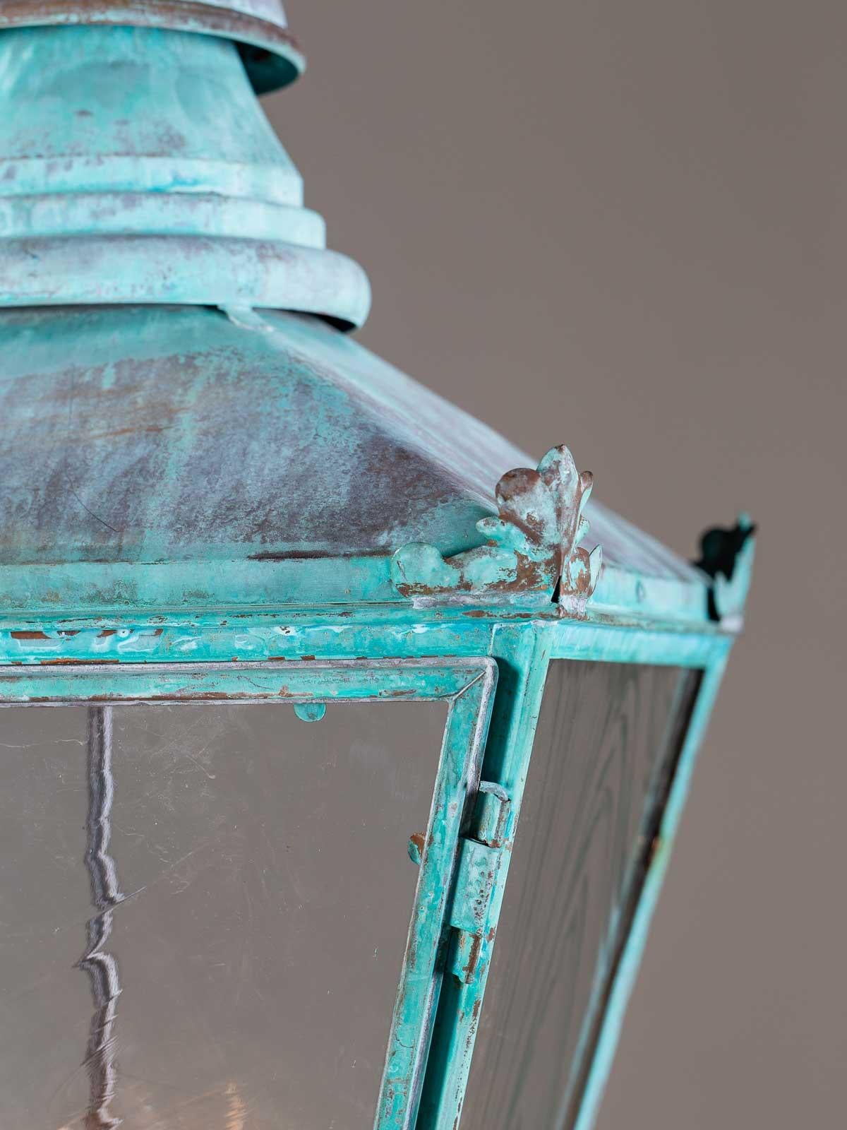 Late 19th Century Antique English Copper Verdigris Lantern, circa 1890