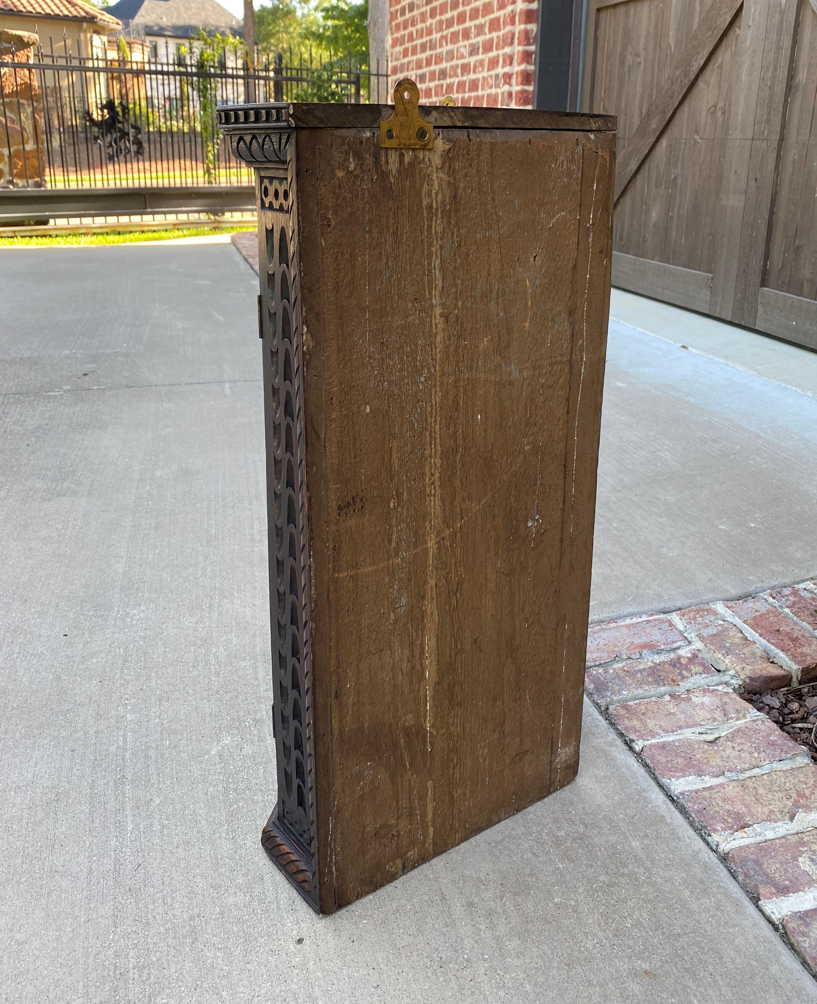 Victorian Antique English Corner Cabinet Carved Oak Hanging Wall Cabinet Large Storage 19C