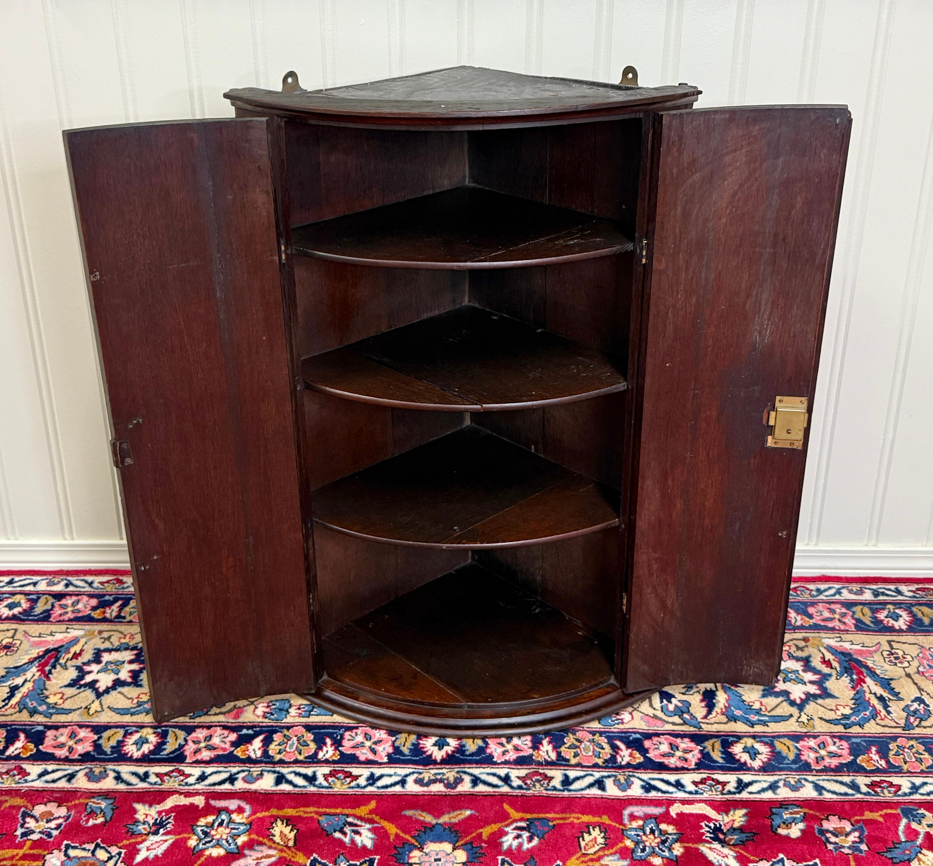 Antike englische Eckschrank geschnitzt Eiche hängenden Wandschrank Lagerung 19C im Angebot 4