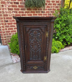 Antique English Corner Cabinet Storage Wall Cabinet Cupboard Carved Oak Drawer