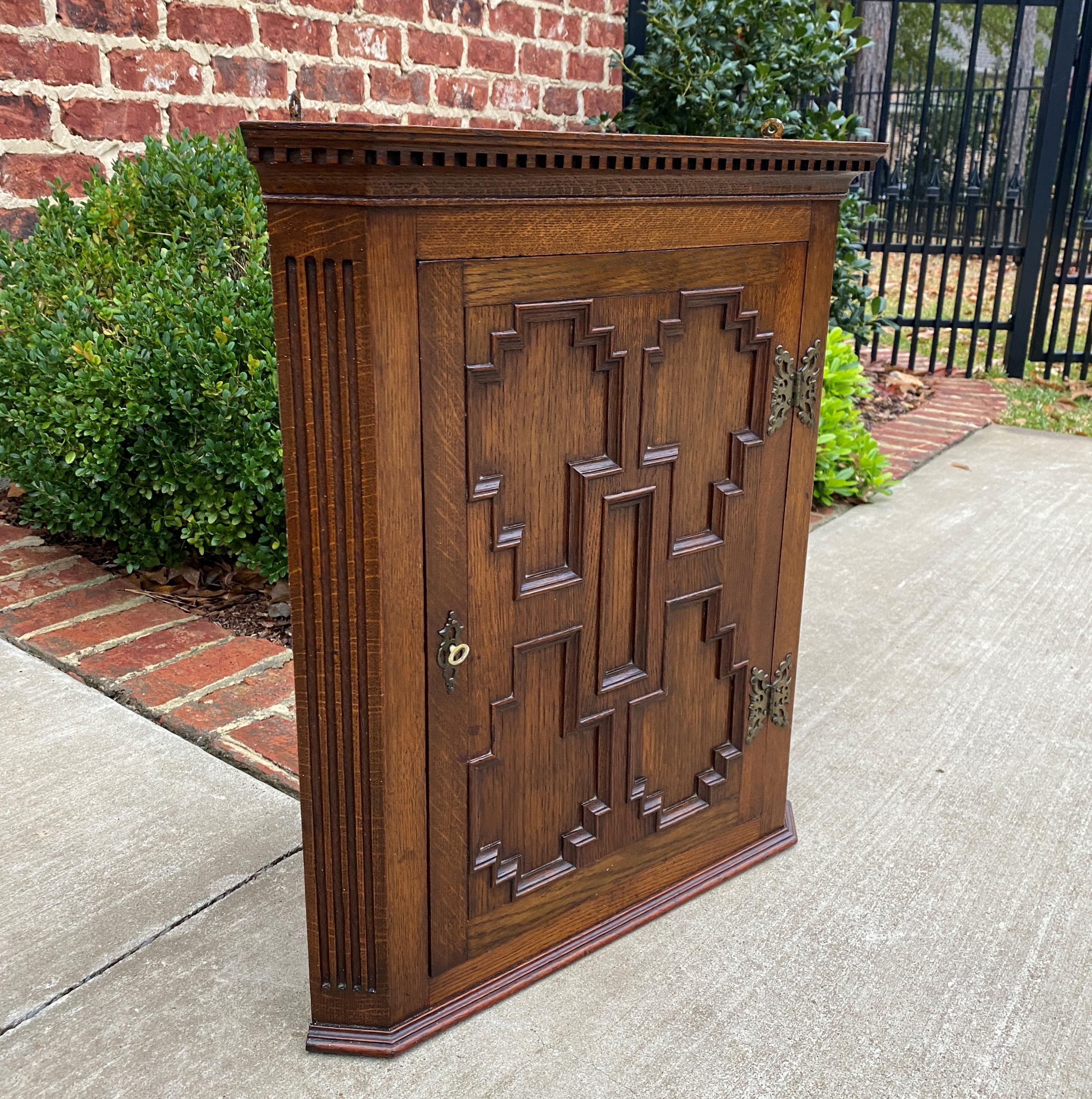 Antique English Corner Cabinet Storage Wall Cabinet Cupboard Oak Jacobean c.1920 3