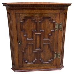 Antique English Corner Cabinet Storage Wall Cabinet Cupboard Oak Jacobean c.1920