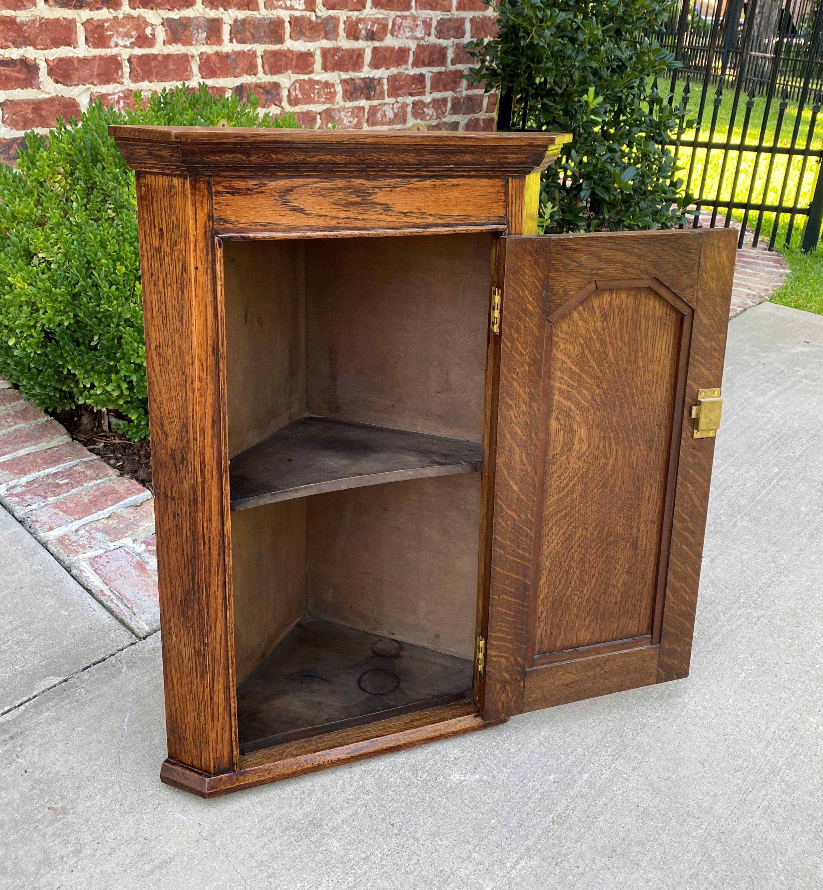 Antique English Corner Cabinet Tiger Oak Wall Hanging Cabinet Storage Large 19C 4