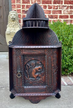 Antique English Corner Cabinet Wall Shelf Hanging Wall Decor Carved Oak 19th C