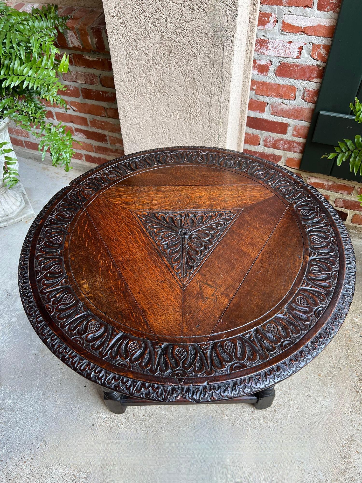 Antique English Corner End Table Handkerchief BARLEY TWIST Carved Oak ROUND 6