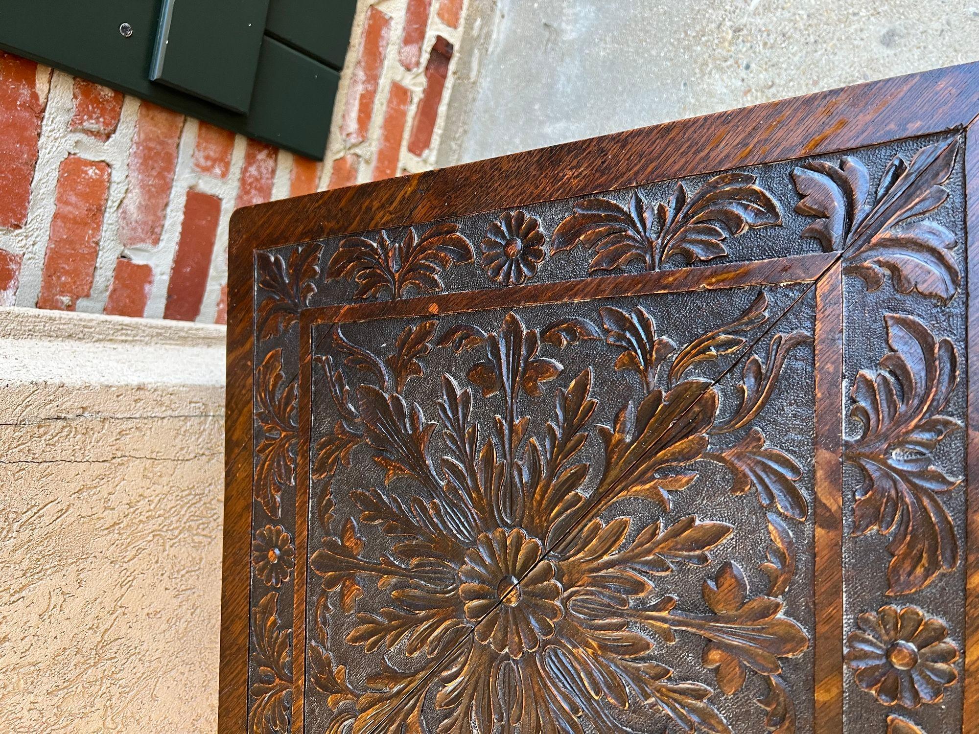 Antique English Corner Table Handkerchief Drop Leaf Barley Twist Carved Oak 8