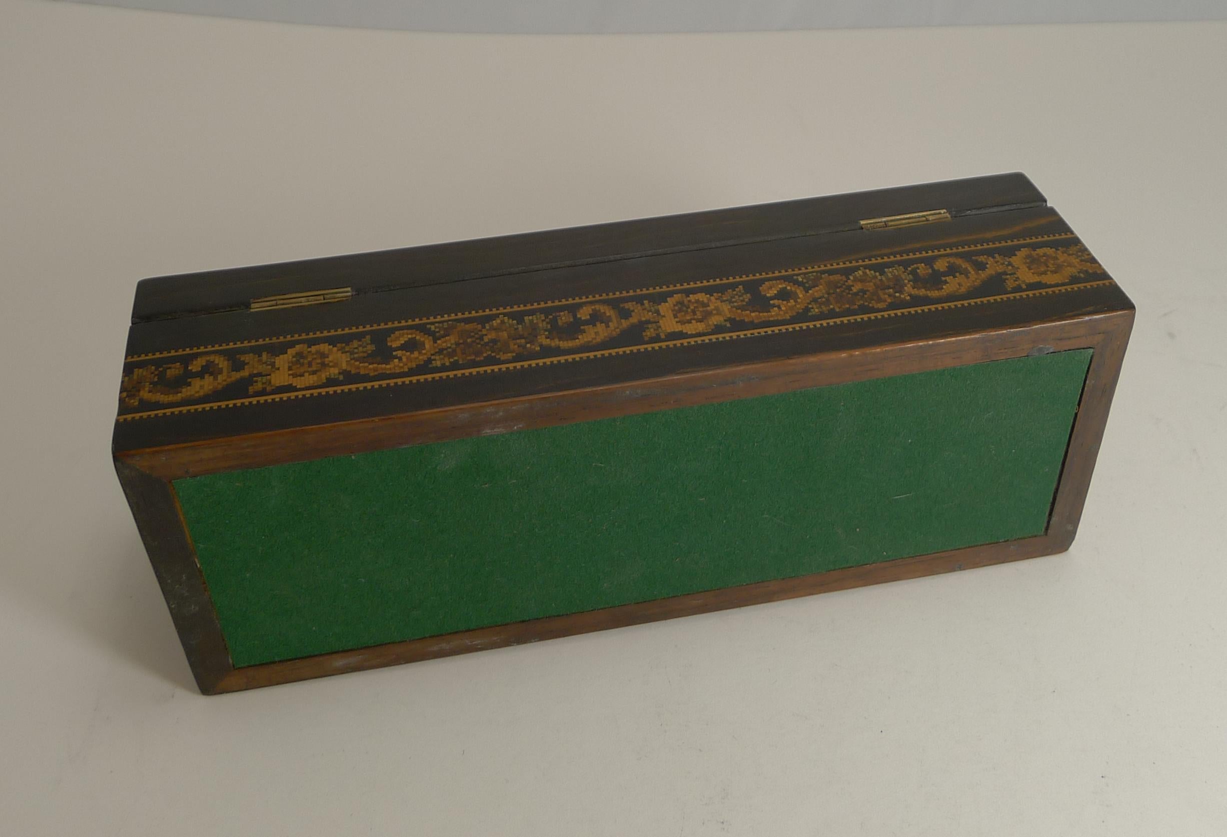 Wood Antique English Coromandel and Tunbridge Ware Box, circa 1850