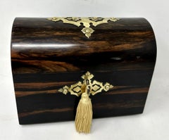 Antique English Coromandel Brass Mounted Wooden Double Tea Caddy 19th Century