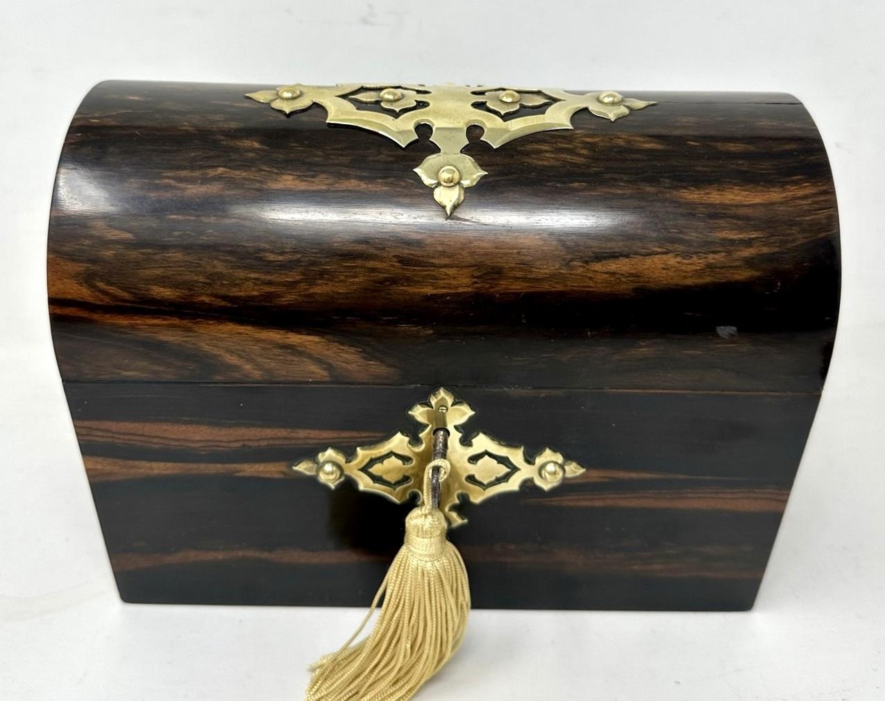 Victorian Antique English Coromandel Brass Mounted Wooden Double Tea Caddy 19th Century