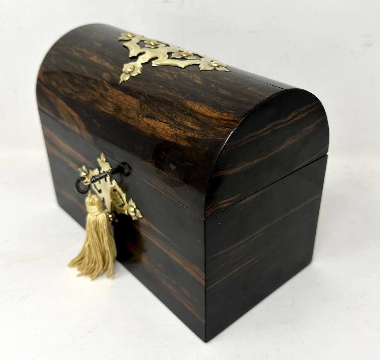 Polished Antique English Coromandel Brass Mounted Wooden Double Tea Caddy 19th Century For Sale