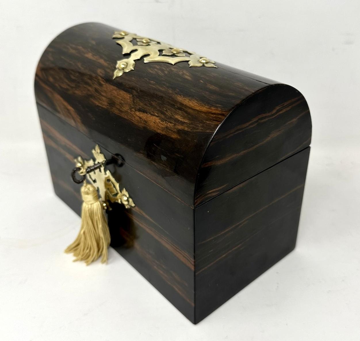 Polished Antique English Coromandel Brass Mounted Wooden Double Tea Caddy 19th Century