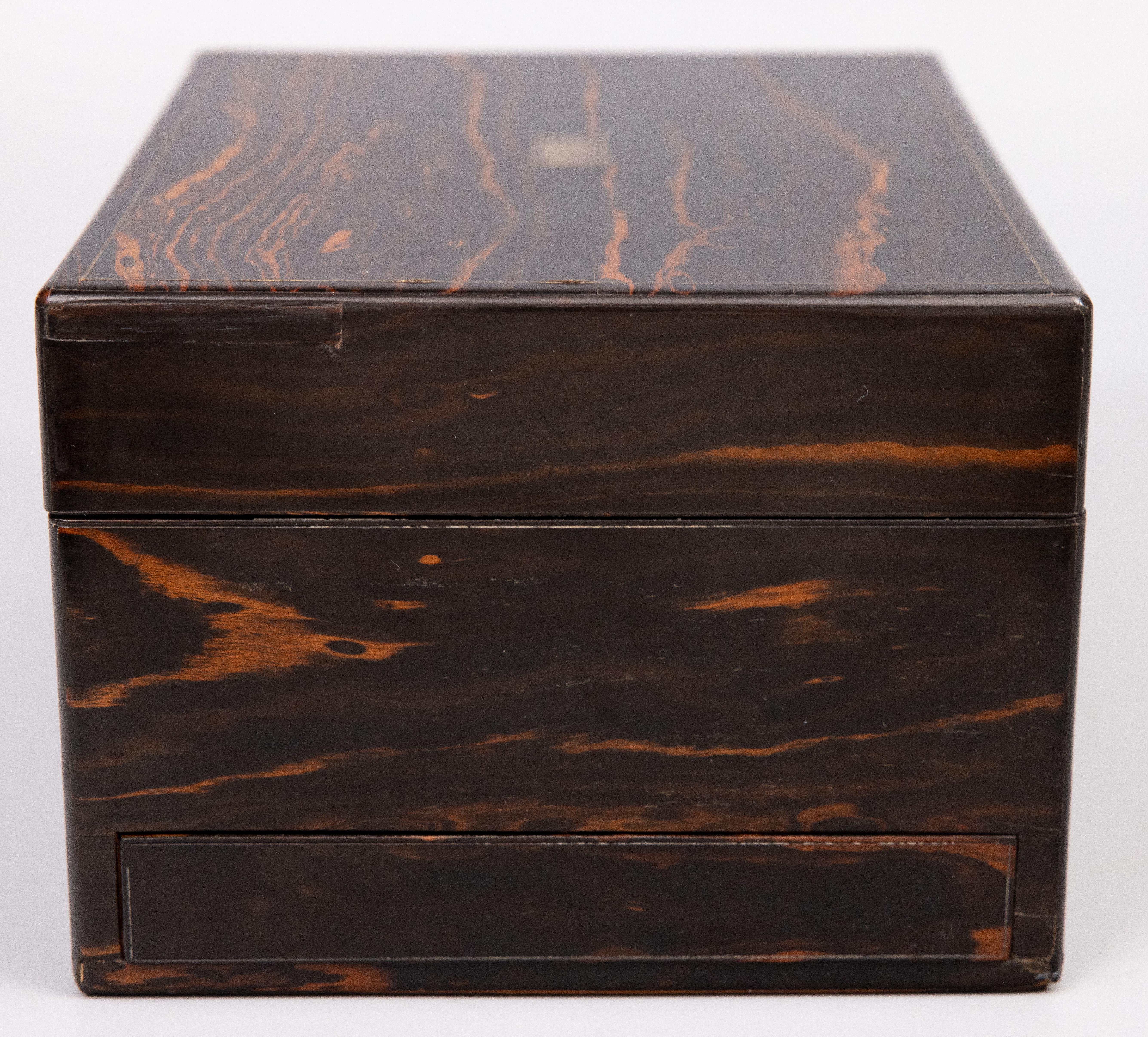 19th Century Antique English Coromandel Fitted Traveling Vanity Dressing Box, circa 1870 For Sale