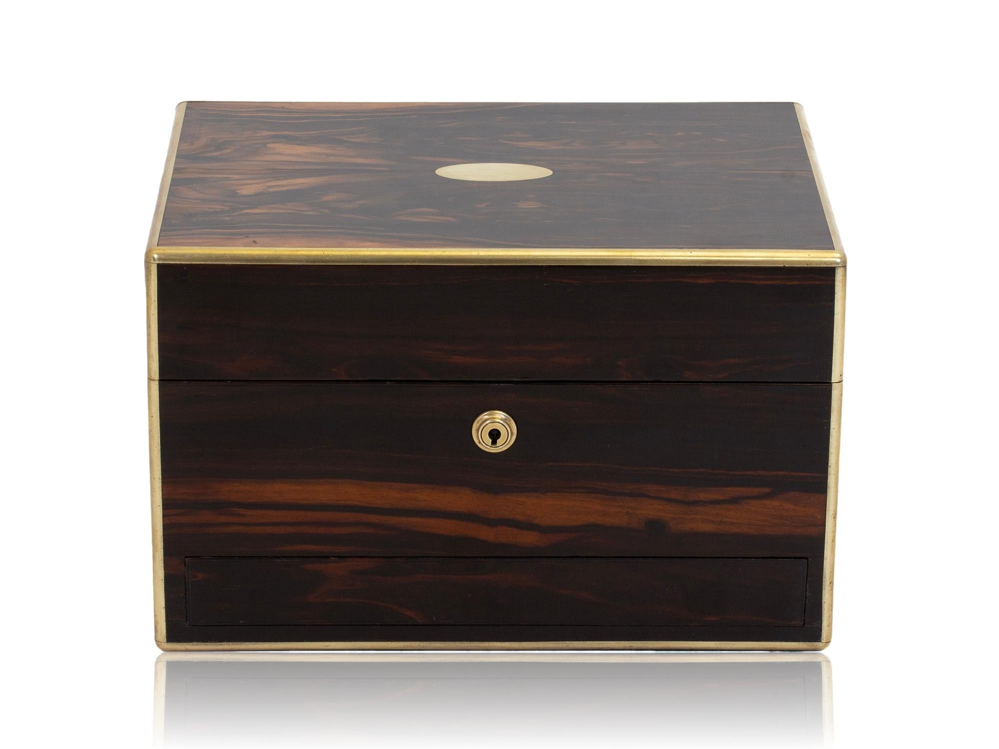 Hand-Carved Antique English Coromandel Jewelry Box