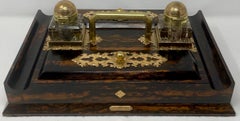 Antique English Coromandel Wood "Partner's" Inkstand, Circa 1870-80