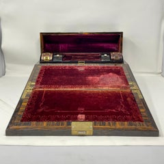 Antique English Coromandel Wood Writing Slope with Satinwood Interior Circa 1890