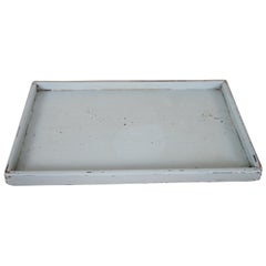 Antique English Country Blue Painted Wood Serving Tray Trinket Dish Rustic 14"