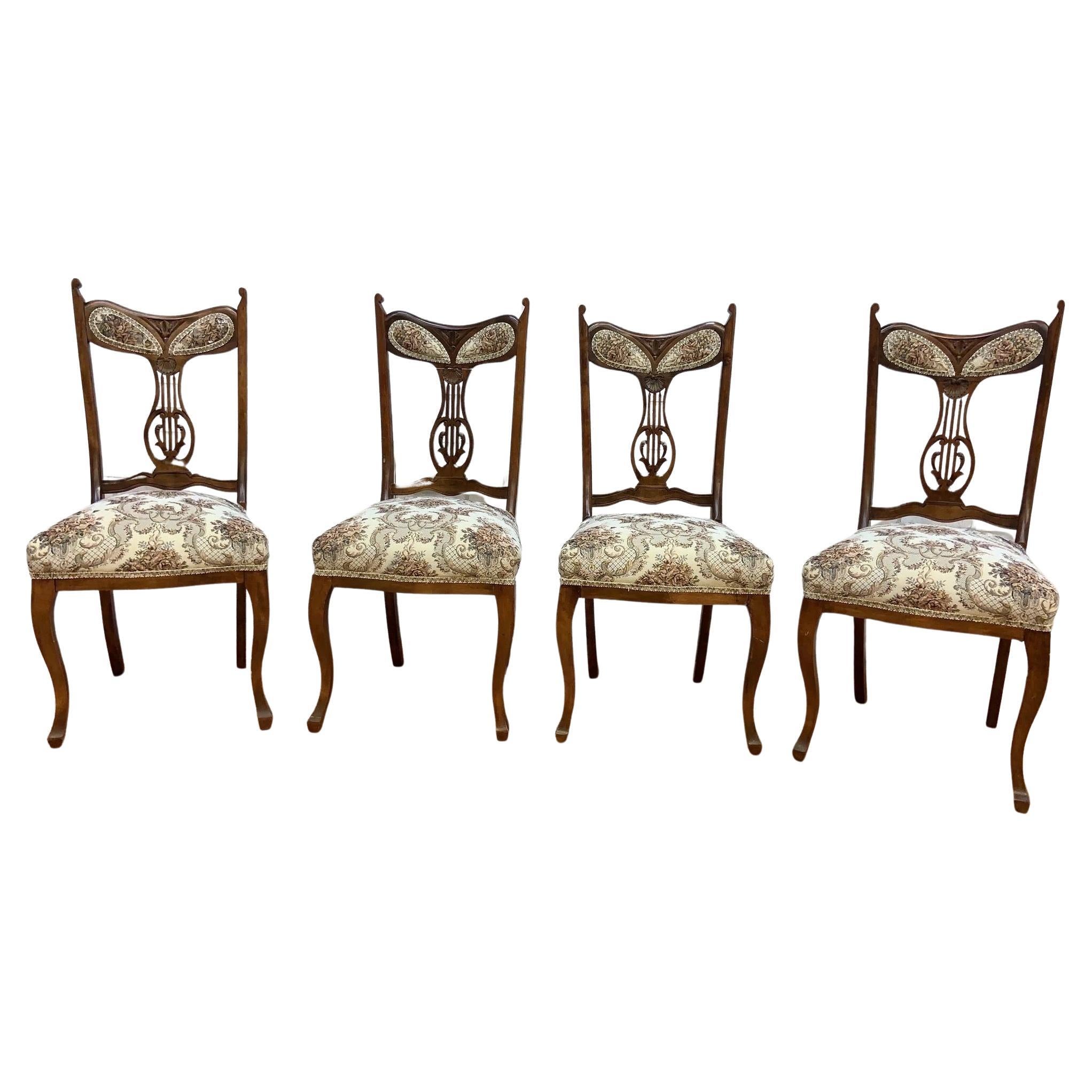 Antique English Country Edwardian Mahogany Dining Chairs - Set of 4