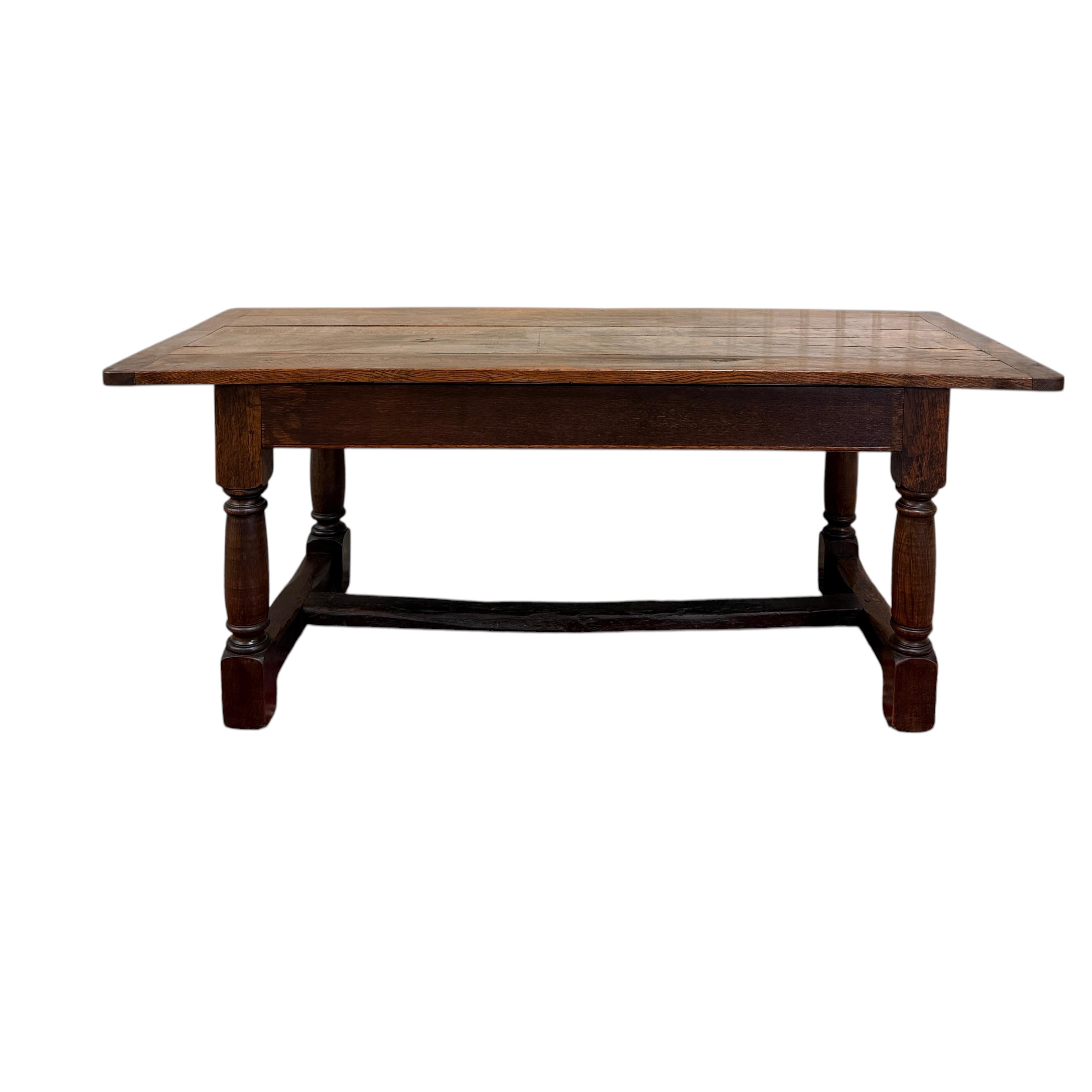 Antique English Country Farm Dining Breakfast Table Farmhouse 75" Wide Oak 19thC For Sale
