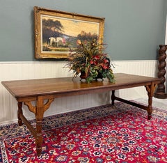 Antique English Country Farm Dining Table Farmhouse Tiger Oak 8' Wide c.1920s
