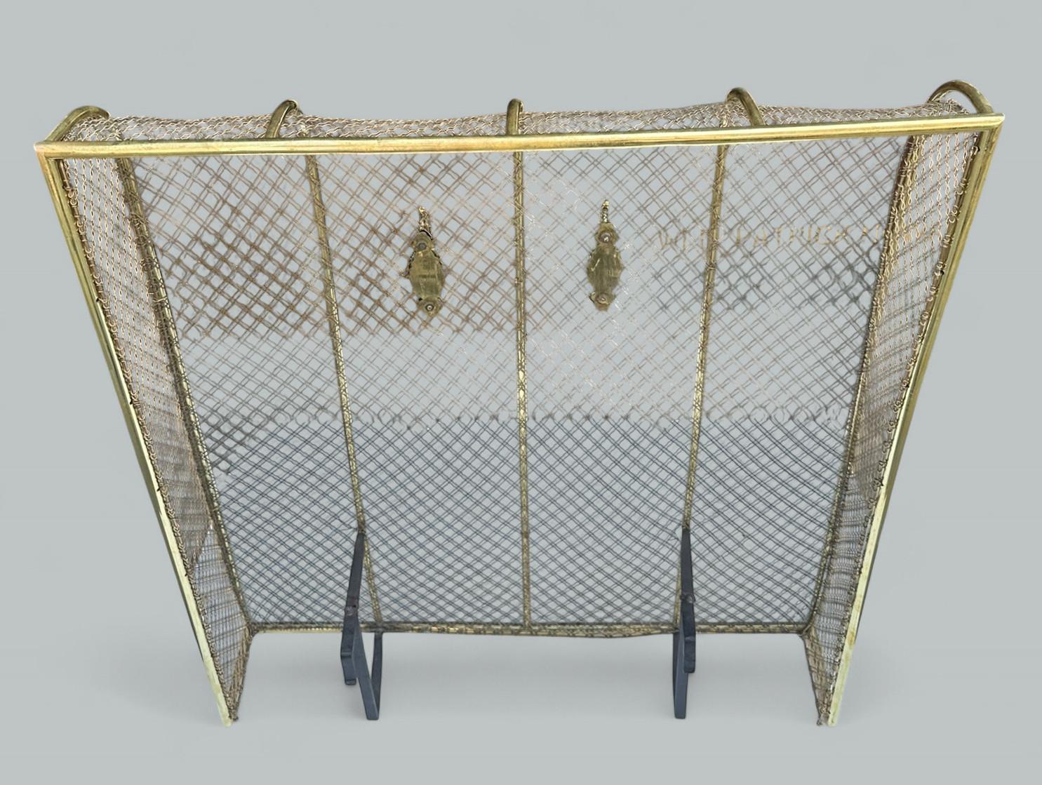 Antique English Country House Georgian Brass Fireplace Screen Surround Andrions For Sale 3