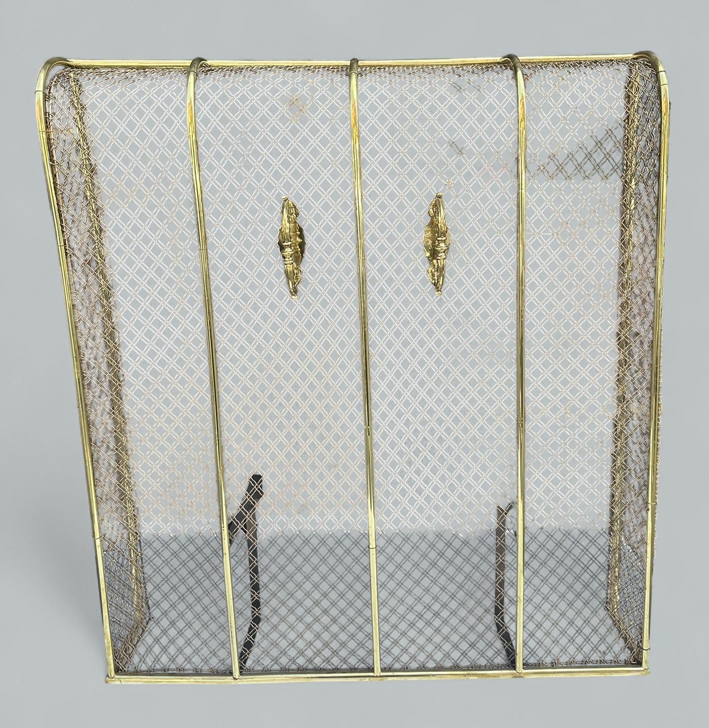 Antique English Country House Georgian Brass Fireplace Screen Surround Andrions For Sale 5