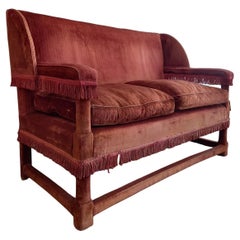 Antique English Country House Two-Seat velvet Sofa, circa 1900