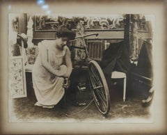 Antique English Country Lady and Bicycle Photograph