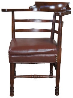 English Country Mahogany Ladderback Roundabout Corner Arm Chair Seat