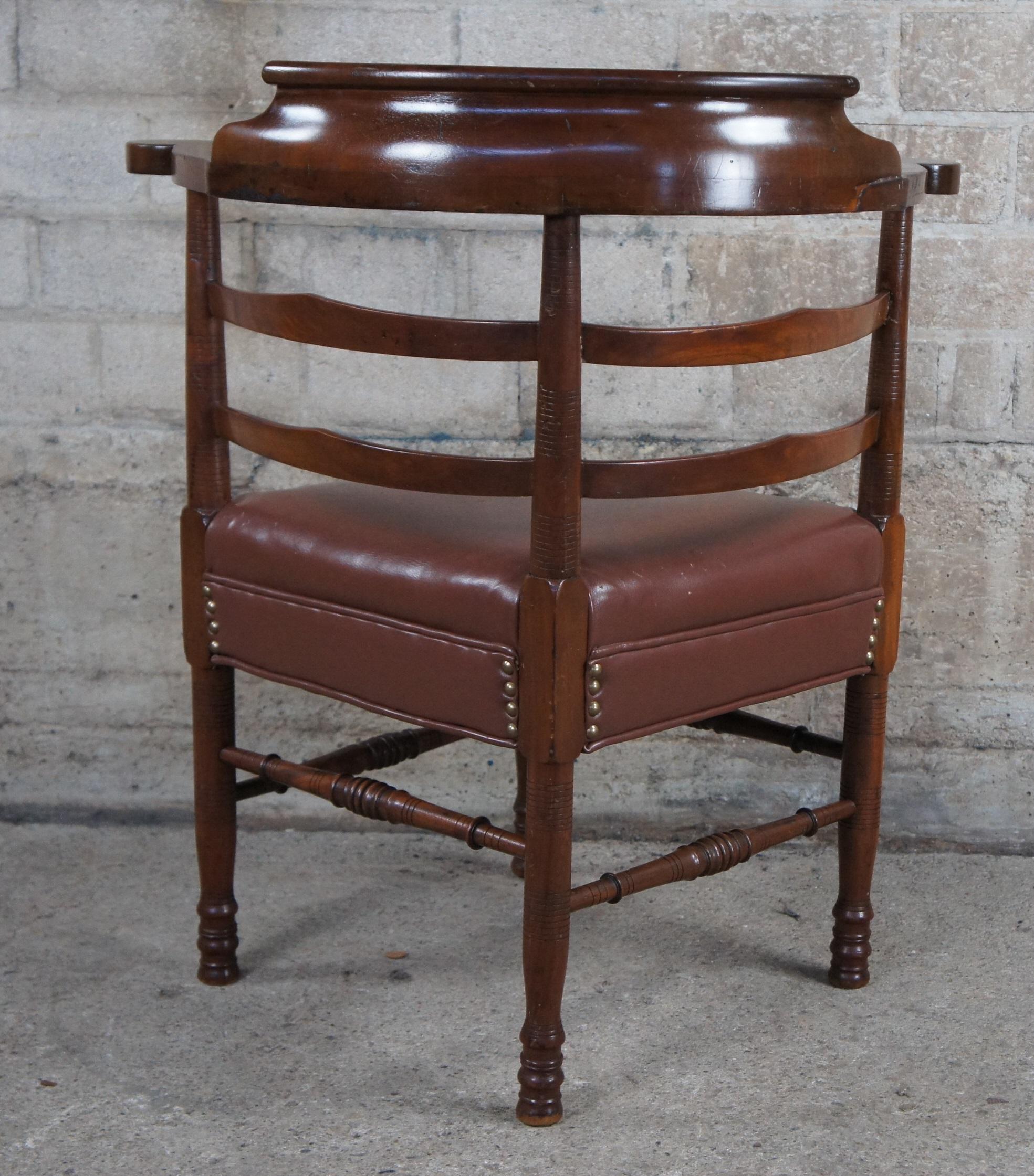 20th Century Antique English Country Mahogany Ladderback Roundabout Corner Arm Chair Seat For Sale