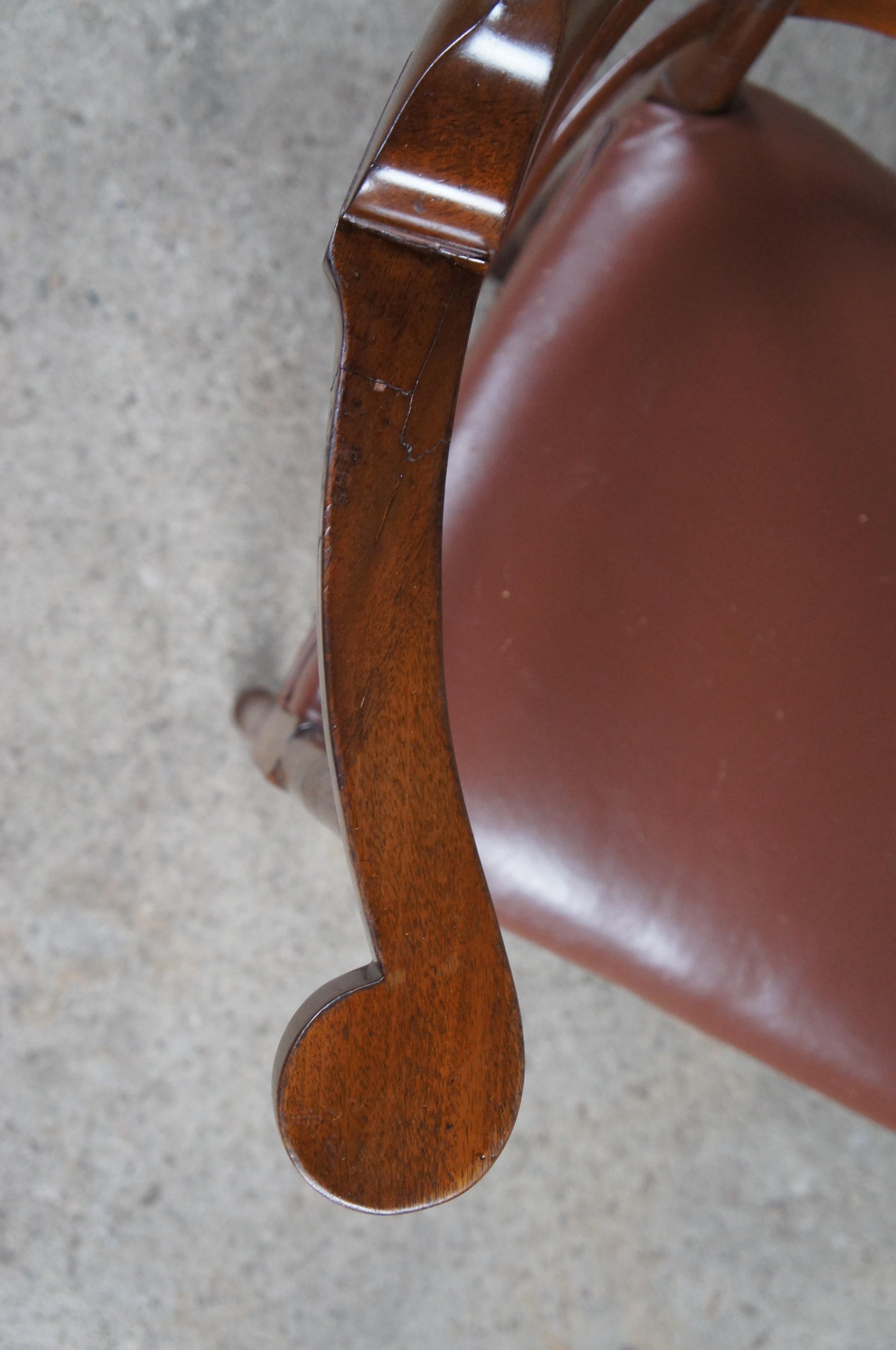 Antique English Country Mahogany Ladderback Roundabout Corner Arm Chair Seat For Sale 1