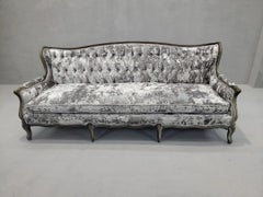 Antique English Country Parlor Sofa Newly Reupholstered In Velvet