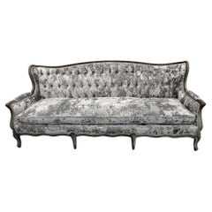 Antique English Country Parlor Sofa Newly Upholstered In Velvet