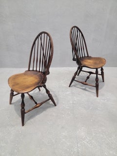Antique English Country Walnut Spindle-Back Windsor Chairs - Pair