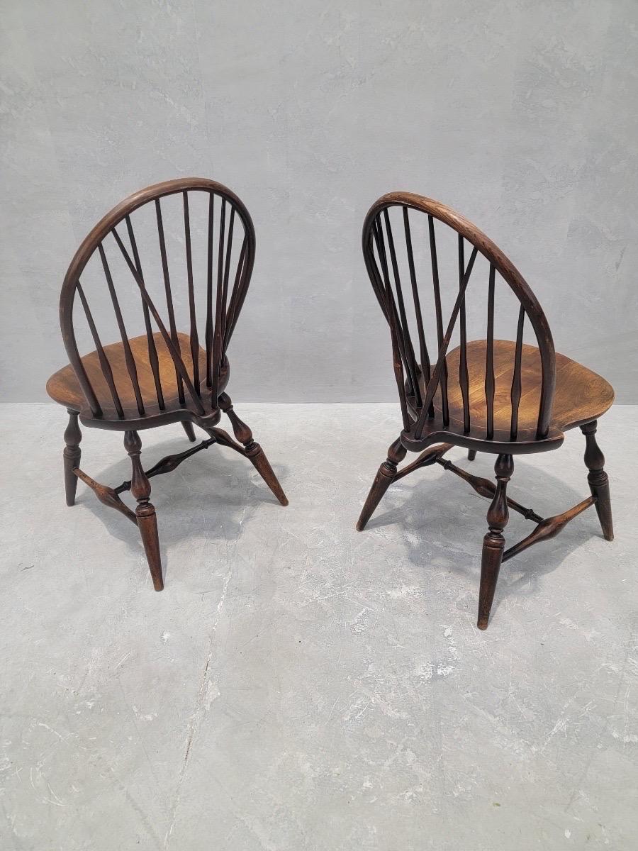 20th Century Antique English Country Walnut Spindle-Back Windsor Chairs - Pair For Sale