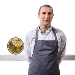 Antique English Countryside Stained Glass Roundel