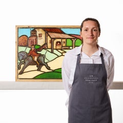 Antique English Countryside Stained Glass Window