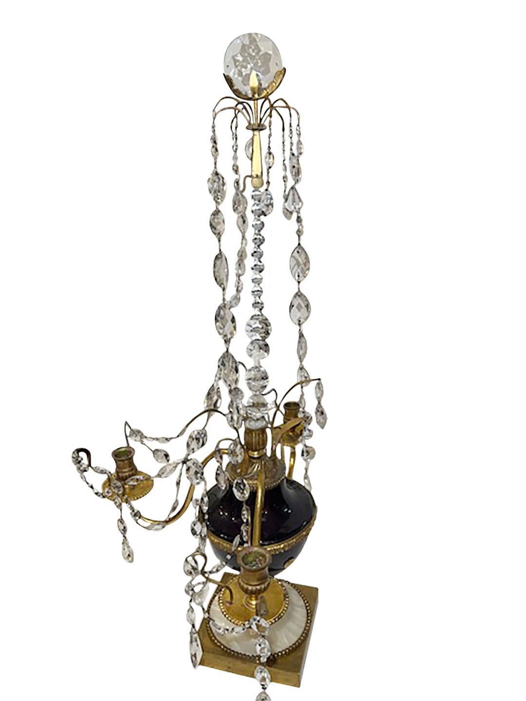 Mid-19th Century Antique English Crackle Glass Candelabra, a Pair For Sale