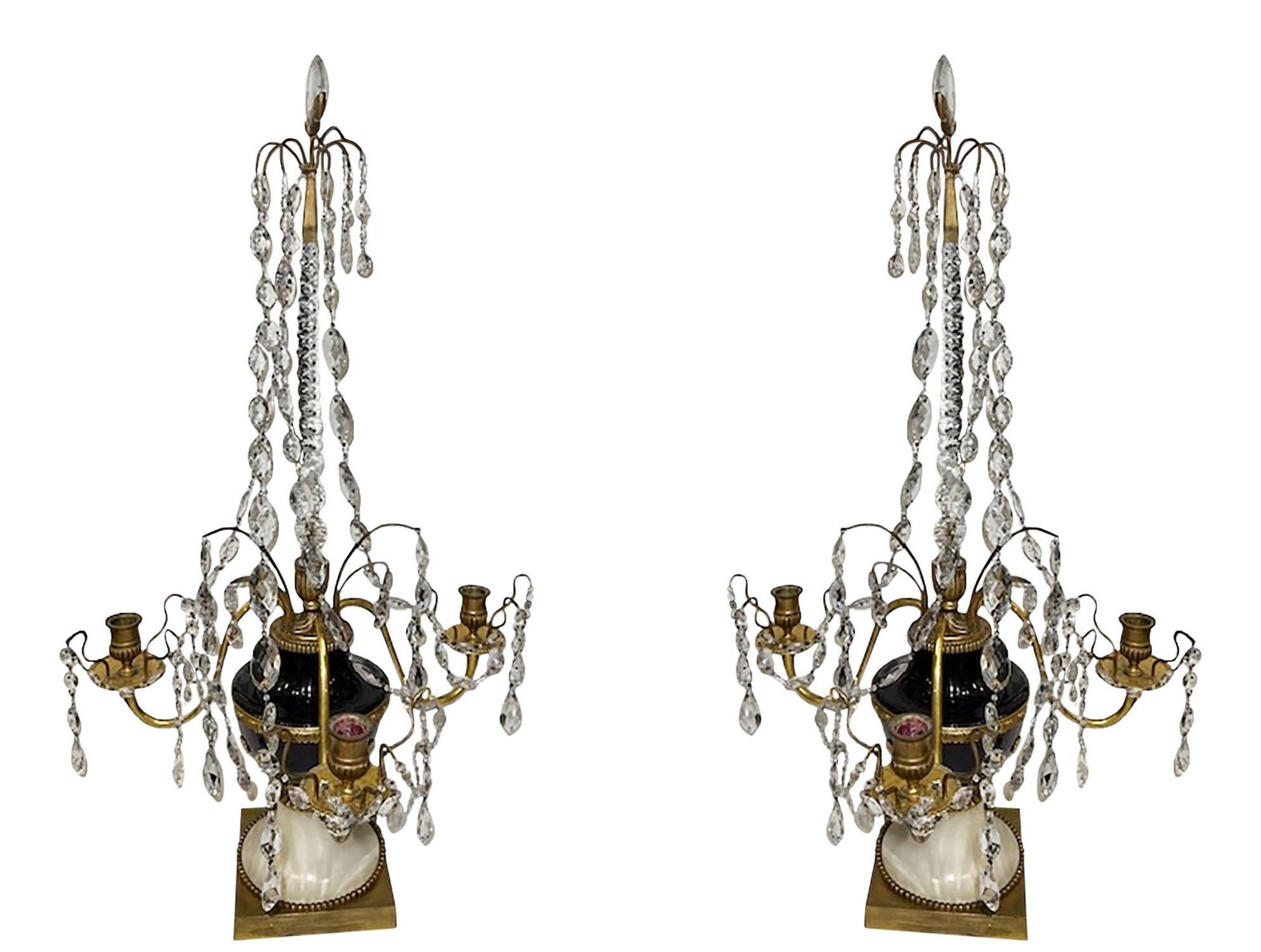 Antique English Crackle Glass Candelabra, a Pair For Sale 3