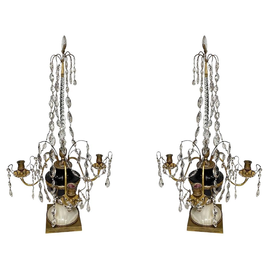 Russian Gilt Bronze Mounted Amethyst And Cut Glass White Marble Candelabras For Sale