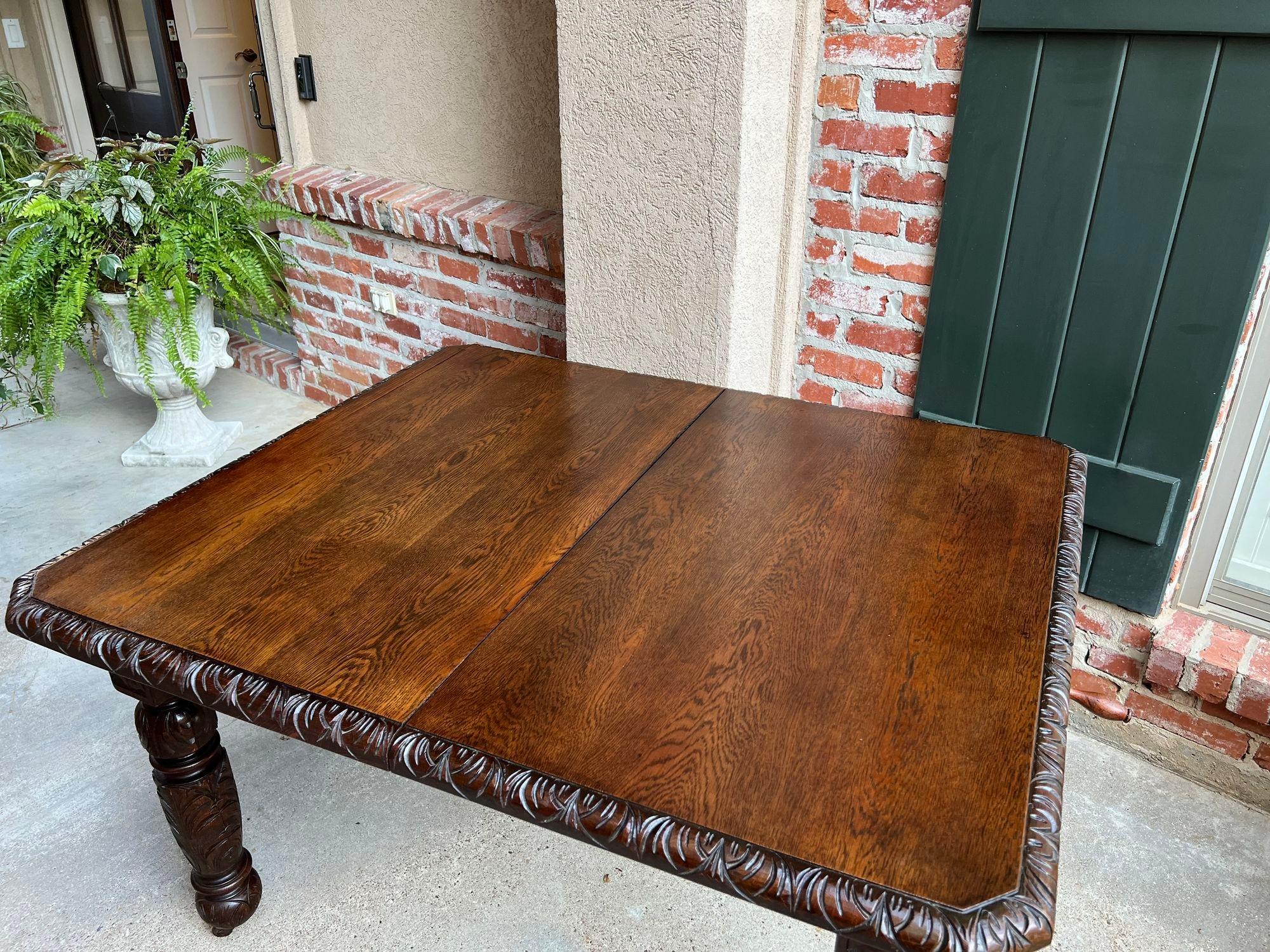 Antique English Crank Dining Table Carved Oak Expandable Leaf Edwardian c1890 1